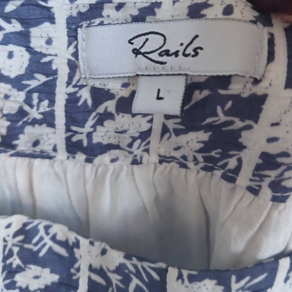 Rails Valentina Navy Camellia Floral Square Neck Smocked Ruffle Dress Large - Picture 5 of 8